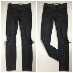 FREE PEOPLE Dark Gray Wash 5 Pocket Distressed Ripped Knee Skinny Jeans